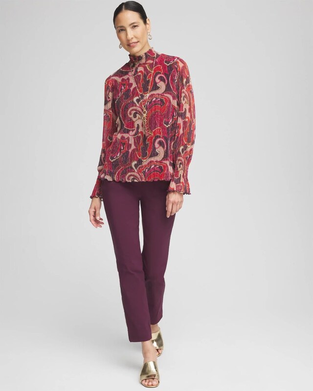 Crinkle Shine Mock-Neck Top - image 2